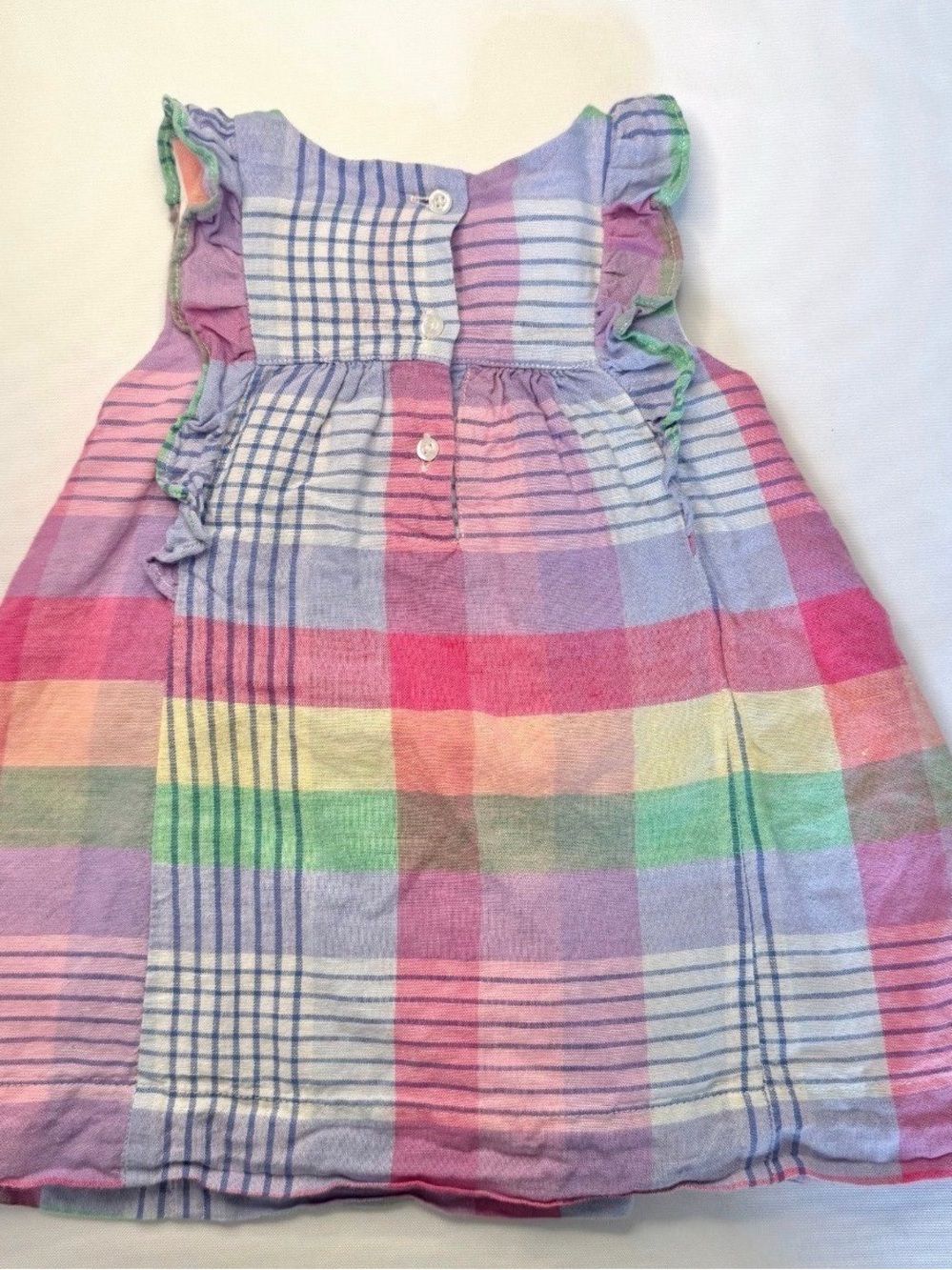 BABY GAP Dress Ruffle Sleeve Plaid A-Line Pink Purple Blue Yellow 12-18 Months - Picture 5 of 5